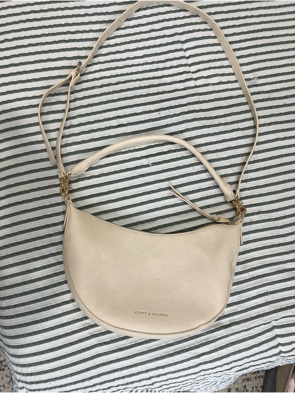 Poppy & Peonies Cream Luna Crescent Shoulder Bag